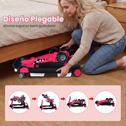 RELAX4LIFE 4 en 1 Andador para Bebés 6-18 Meses, Andador Plegable con Altura Regulable en 3 Niveles, Tacatá Bebés con Luces, Sonidos y Velocidad Controlable, 64 x 73 x 50,5-55,5 cm (Rosa 2) - imagen 5