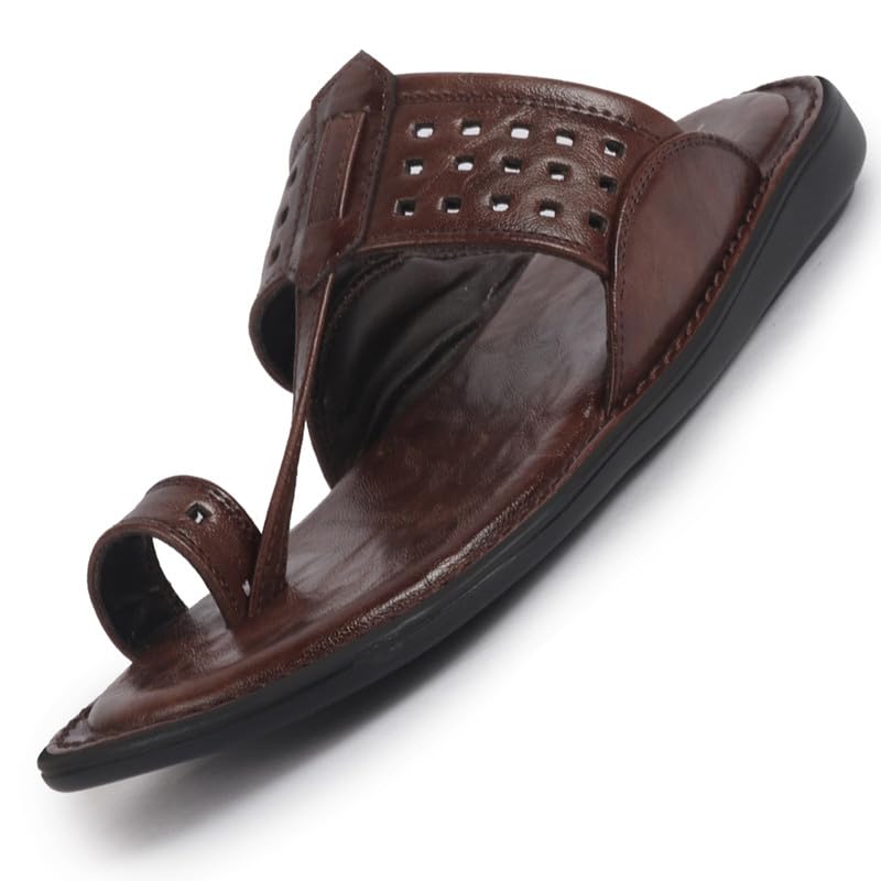 Image of FAUSTO Men Casual Outfit Kolhapuri Toe Ring Strap Ortho Slippers | Memory Cushioned Footbed | Ultra Lightweight and Comfort Slip On Slipper