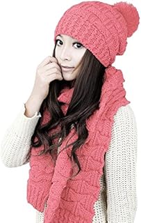 AISHNE Winter Hat Scarf Suit For Lady Women Girl Warm Knitted Thicken Beanie Cap 1 Set