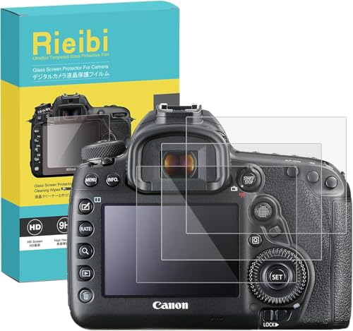 Rieibi Protector de pantalla para cámara digital Canon EOS 5D Mark IV, 0,33 mm, dureza 9H, película de vidrio templado para Canon EOS MK IV Mark 4 5D4 con protector de pantalla superior (3 unidades)