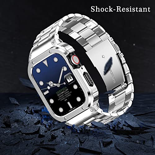 HASLFM Stainless Steel Straps with Case Compatible with Apple Watch 45mm Series 9 8 7 - Image 3