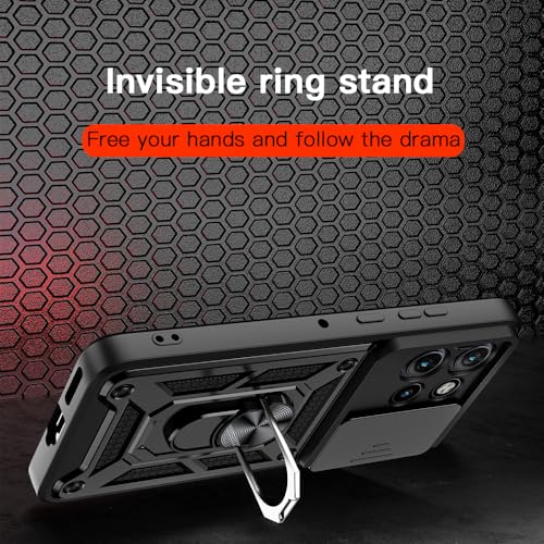 Image of SPAZY CASE Motorola Edge 60 5g Back Cover | Heavy Duty Hybrid Case with 360 Degree Rotating Finger Ring Holder + Slider Shutter Camera Protection Case for Motorola Edge 60 5g - Black