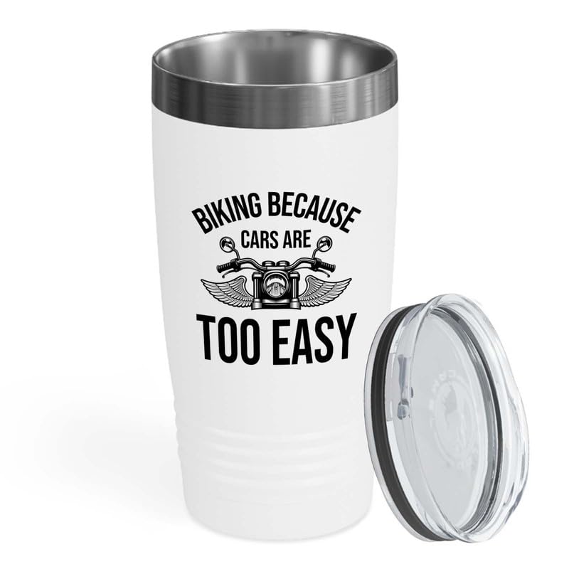 Biker White Edition Viking Tumbler 20oz - because cars - Bike Lover Grandpa Mountain Biker Road Racer Off-Road Sport Trails Enthusiast Track Downhill