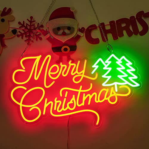 Image of Neon Signs Merry Christmas Tree Neon Lights for Wall Decor LED Neon Light Sign Lighted for Window Bedroom Christmas Party Decorations 23.6x14.35''