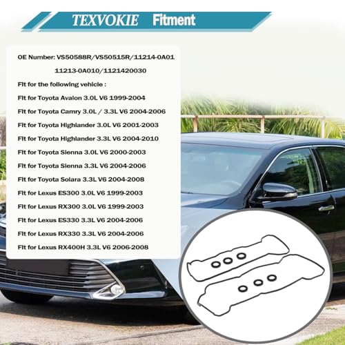 Image of VS50588R Valve Cover Gasket Set Fit for Lexus ES300 3.0,Repalcement for Toyota Camry,Avalon,Sienna,Highlander,Solara,Lexus ES330,RX300, RX330, RX400h 3.0L 3.3L VS50515R,11213-0A010, 11214-0A010