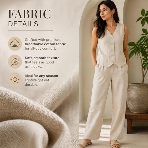 Image of Women Cotton Blend Western Co-Ord Set | Stylish Top & Pant Set for Women | Dress For Womens | Casual High Waist Solid Pant Outfit