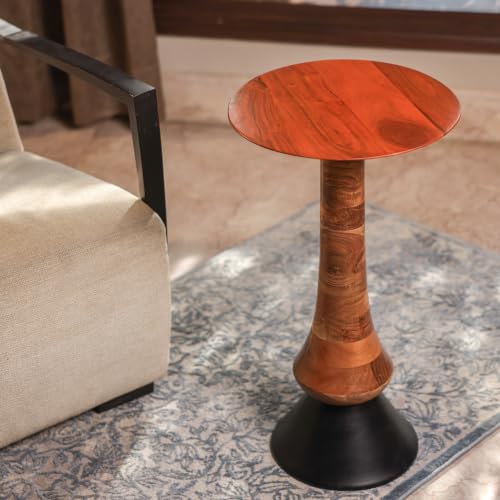 Image of Comet End Table Wooden Side Table for Living Room| Bedroom | Bedside Table | Nightstand | Sofa Side Table | Accent Table | Home Decor Furniture | Walnut Finish| Acacia Wood | 61cm