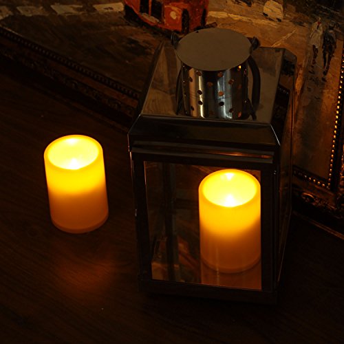 Image of Flameless Flickering Plastic Led Candle, 2-Pack Battery Operated Pumpkin Color Remote Candle ,Fall, Autumn, Halloween Outdoor Decorations, 3x4 inch