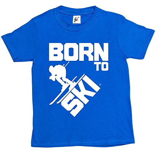 Fancy A Snuggle Born to Ski - Skier Skies Fast Kids Boys/Girls T-Shirt Royal Blue 7-8 Year Old