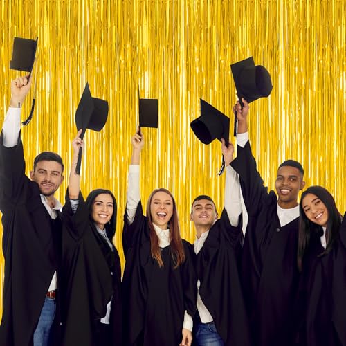 Image of 12 Pack 2026 Graduation Decorations, 3.28 FT x 7.05 FT Gold Backdrop Curtains, Metallic Class of 2026 Backdrop Fringe Curtains Foil Streamer, Gold Grad Decorations 2026 Party Supplies