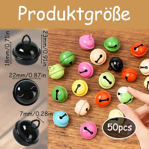 50 Stück 22mm Glöckchen Zum Basteln, Bunte Glocken Mit Öse, Metallglöckchen Für DIY Schmuck, Festliche Atmosphäre Schaffen, Haustier Accessoires Und Festliche Dekoration, 10 Farben