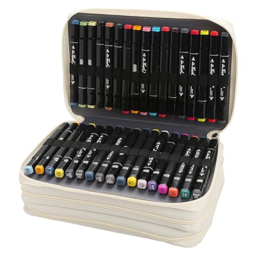 Image of 102 Slots Marker Pen Organizer Case w /Handle | Portable Multilayer Holder for Watercolor Pencils & Gel Pen Markers for Artists, Sketching, Drawing