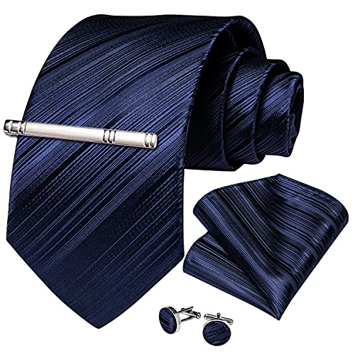 Image of DiBanGu Mens Silk Necktie Solid Color Tie and Pocket Square Cufflink Tie Clip Set Woven Plain Ties for Men Wedding Party