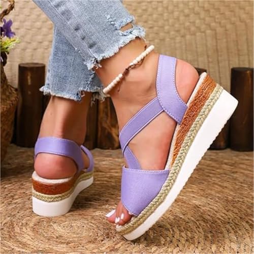 Womens Wedge Heel Summer Sandals, Fashion Cross Strap Open Toe Adjustable Elastic Ankle Platform Wedge Sandals, Leisure Comfortable Non-slip Sports Shoes, for Outdoor Walking, Leisure2