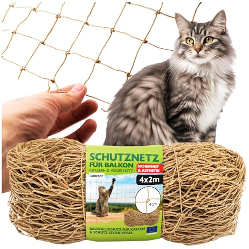 KONZEPT Katzennetz in Beige 4x2m - Strapazierfähiger Balkonschutz und Fensterschutz für Katzen, Verschiedene Größen, Ideal für Balkon, Fenster, Freigehege