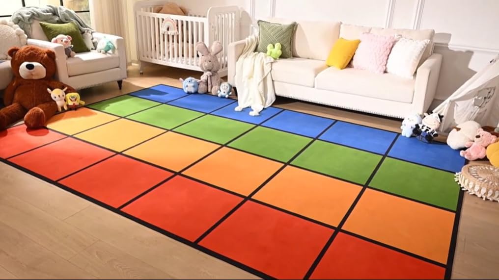 Classroom Rugs Elementary Carpets 8'x12' Large Rainbow Rug 24 Seats for Class