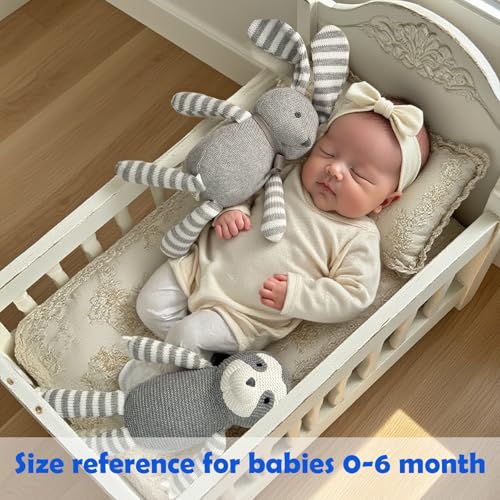 FLUFFYFUN 100% Bio-Baumwolle Kuscheltier Baby Hase Grau 18cm - stofftier für Neugeborene