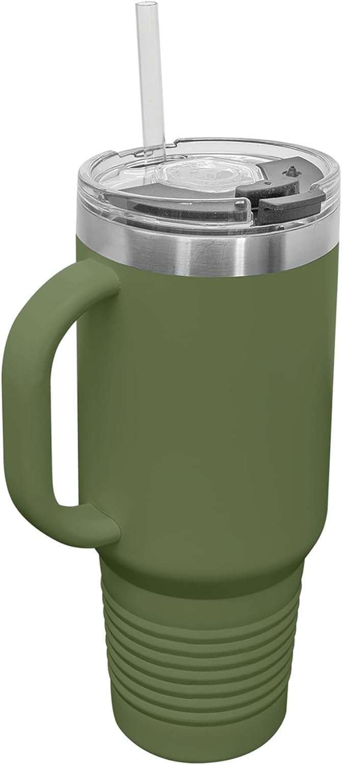 LaserGram 40oz Vacuum Insulated Travel Mug with Handle, Knight, Personalized Engraving Included (Camo Green)