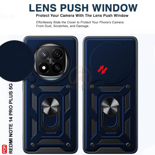 Image of Armor Bumper Back Cover Case for Redmi Note 14 Pro Plus 5G | Rotating Camera Cover, Ring Holder & Kickstand | Heavy Duty & 360 Degree Protection Redmi Note 14 Pro Plus 5G Back Cover (Blue)