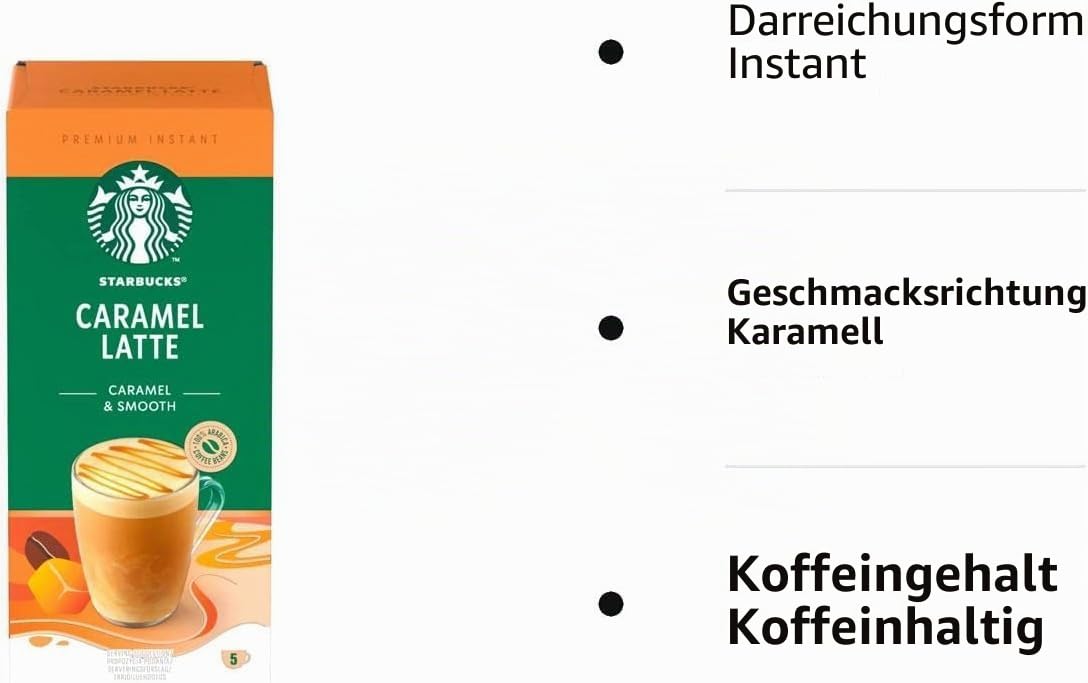 Starbucks Caramel Latte Premium Instant Kaffee, 5 Beutel (6 Stück, insgesamt 30 Beutel)