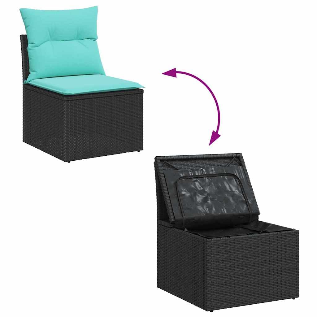 Hothingwell Sofa ogrodowa modułowa 6-osobowa czarna polirattanowa | Rama ze stali proszkowej, wbudowane przechowywanie, regulowane moduły, temperatury