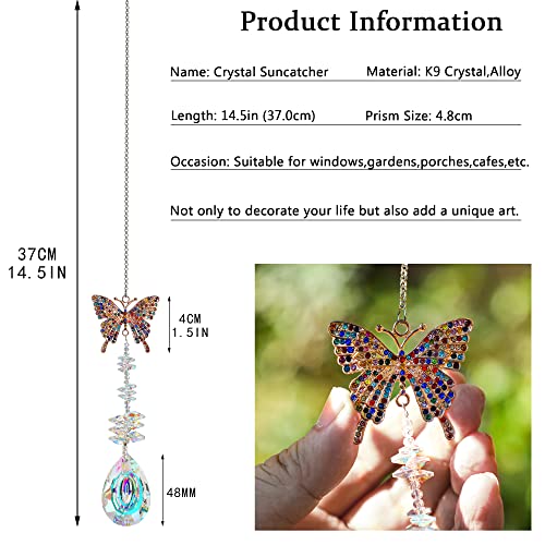 H&D HYALINE & DORA Crystal Butterfly Rhinestones Suncatcher Window Hanging Ornament,Glass Suncatcher for Windows Rainbow Maker Decoration for Home - Image 4