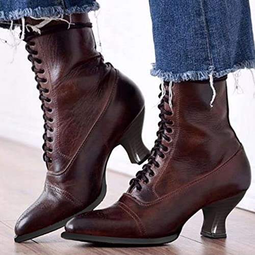 Victorian Boots for Women Vintage Granny Boots Renaissance Mid Calf Boot Costume Lace Up Low Heel Goth Booties with Zipper Kitten Heel Short Boot Shoes2
