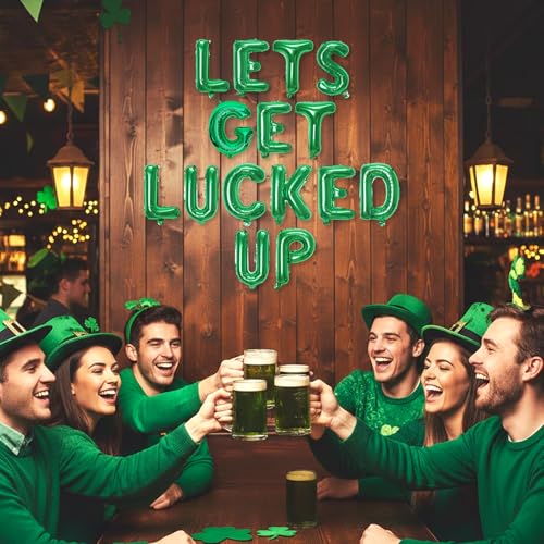 Image of 16in St Patricks Day Party Decorations Balloons-Classic Shamrocks Green LETS GET LUCKED UP St Patricks day Inflatables Lucky Irish Balloons Decor Saint Patricks Day&Green party Decorations