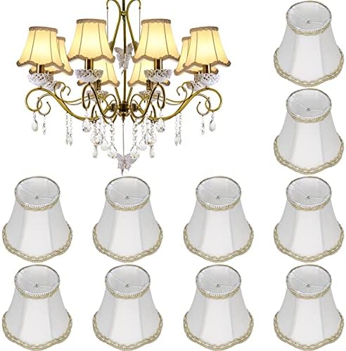 10 Pcs Shades for Chandeliers European Small Lamp Shade Chandelier Clip on Fabric Drum Lamp Shade Mini Rustic Light Shade Cover for Table Candle Wall Light Replacement, 3.1 x 5.5 x 4.7 Inch (Beige)