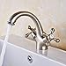 Rozin Double Cross Knobs Bathroom Sink Faucet Deck Mount One Hole Vanity Basin Mixer Tap Brushed Nickel