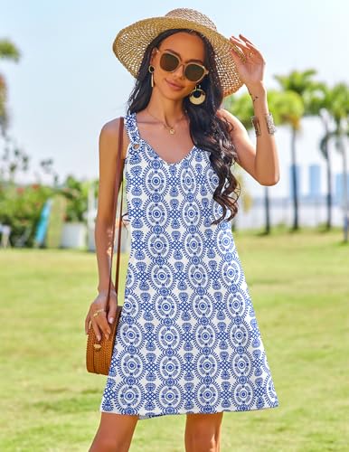 Image of Zeagoo Summer Dresses for Women Boho Beach Dress Sleeveless Sundresses with Pockets Casual Loose Tank Tshirt Sun Dress