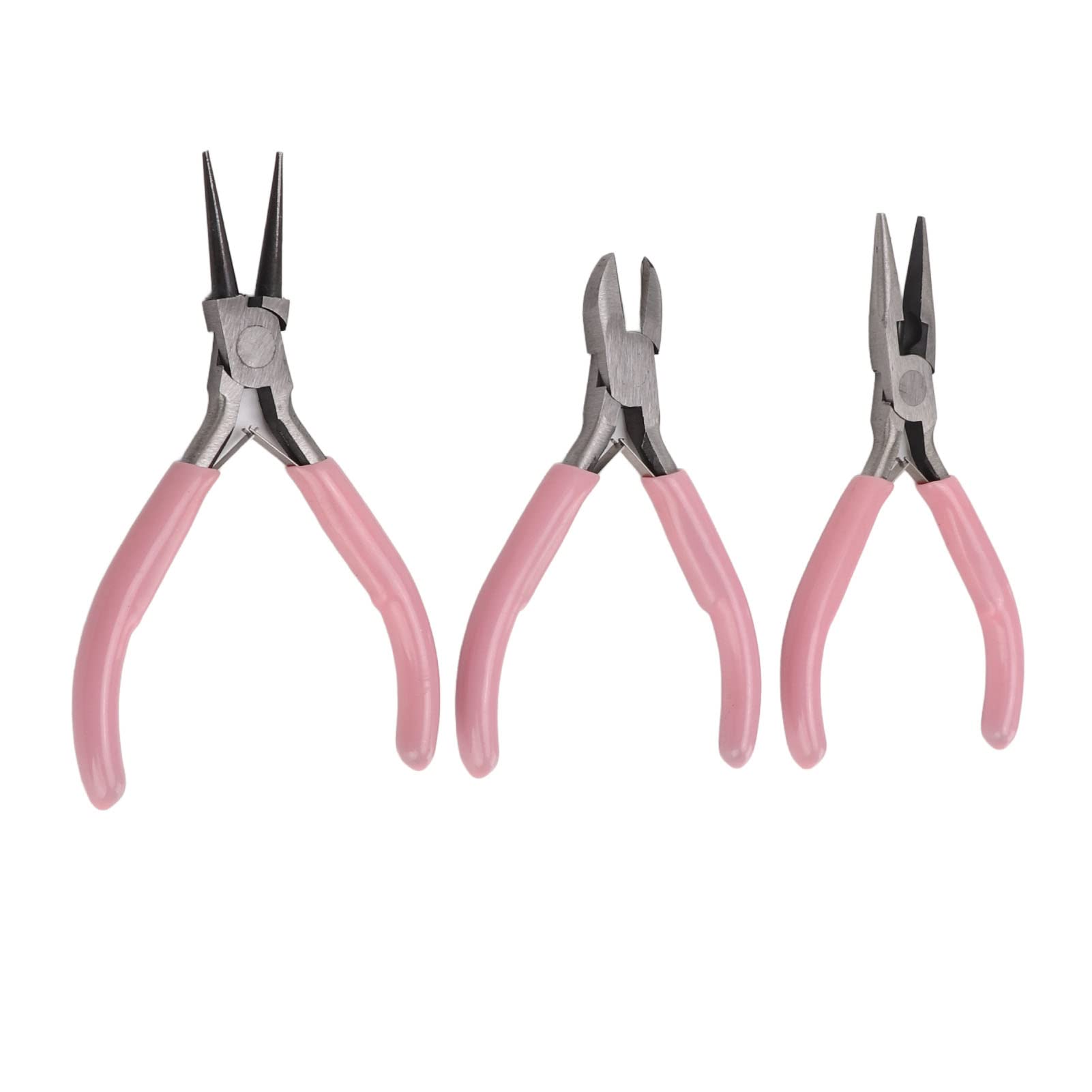 Jewelry Pliers Set, Carbon Steel Sturdy Durable Pliers Set 3Pcs Pink Jewelry Round Needle Diagonal Nose Tool for Crafts DIY