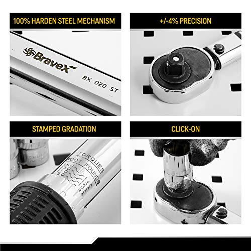 1/2-Inch Torque Wrench Drive, Click Torque Wrench kit for Bikes Car Motorcycle Multitool | Quick-Release Reversible | Non-Slip Grip |10~150 ft./lb, 14~203 Nm