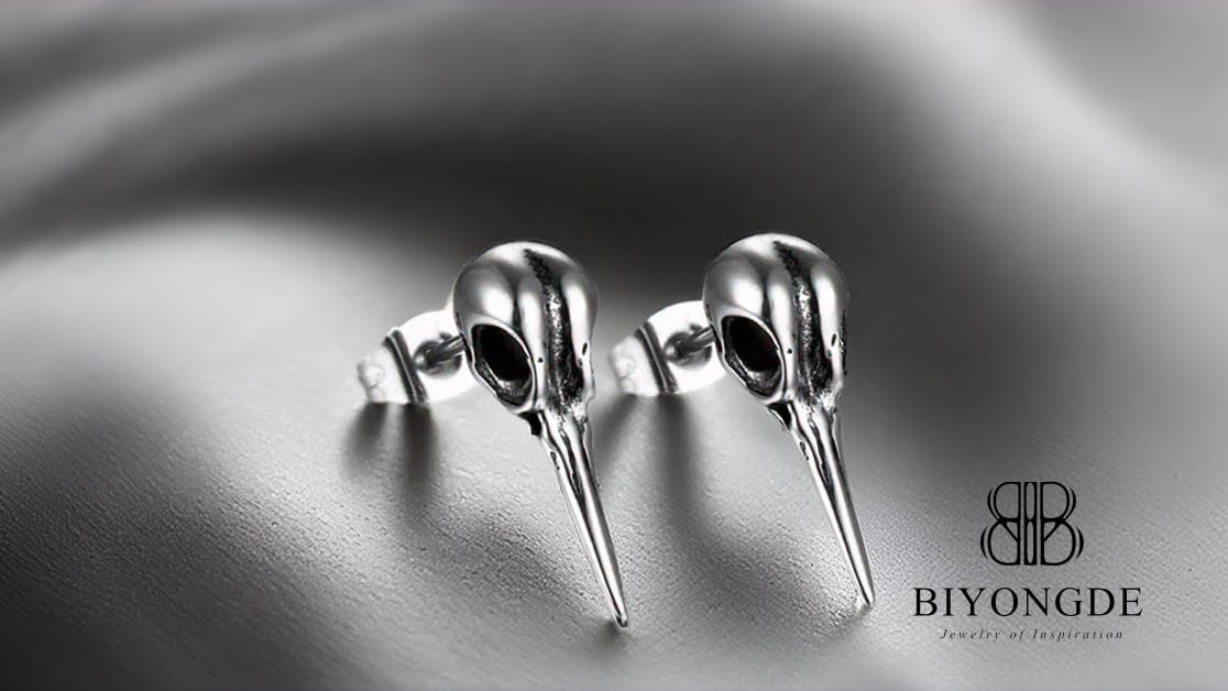 Vintage Viking Crow Bird Skeleton Raven Skull Earrings Stainless Steel Antique Gothic Steampunk - Image 4