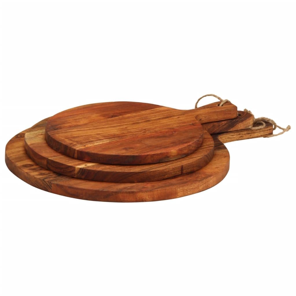 Solivagant Schneidebrett 3 STK. Massivholz Akazie, Küche Esszimmer,Küchenhelfer -utensilien,Schneidebretter, 4.15 kg-376052