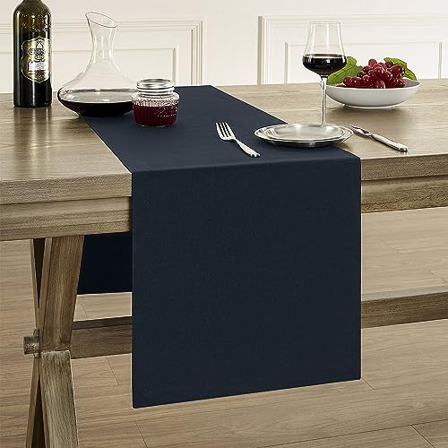 Image of ZeeMart Basic Linen Style Table Runner, 14 x 72 Inch Dark Navy, Rustic Farmhouse Dark Blue Table Runners 72 Inches Long, Everyday Polyester Table Runner - Machine Washable & Easy Care