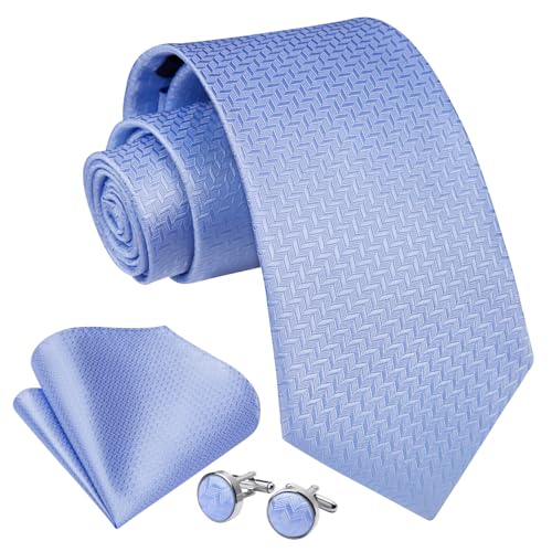 Image of Enlision Mens Ties Stripe Tie and Pocket Square Set Classic Formal Woven Neckties Handkerchief Cufflinks Wedding