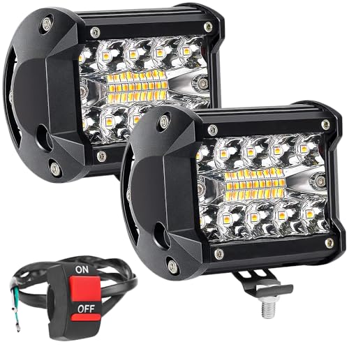Image of FABTEC 4 Inch bar Light Flashing led Fog Light 19 led with 5 Modes Versatile Off-Road Fog & Spot Flood Beam for Bikes and Scooties with On /Off Switch (White & Yellow) (19 Led 4 Inch) (Set of 2)