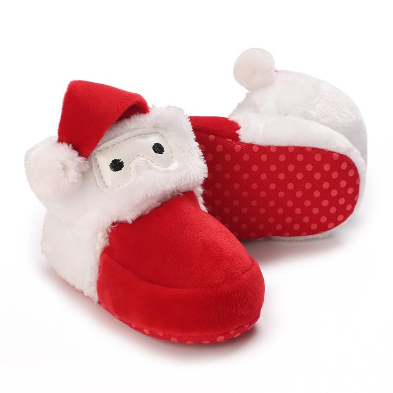 Baby Boys Girls Soft Plush Boots Infant Christmas Moccasins High Top Red Warm Booties Toddler Soft Sole Non-Slip First Walker Crib Shoes2