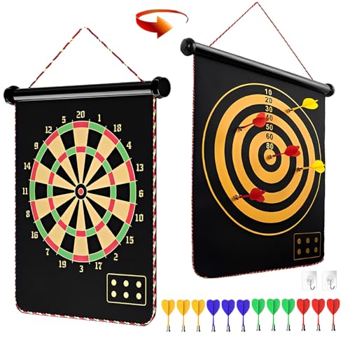 Cylora Jeu de Fléchettes Magnétique, Cadeau 4+ Ans, Cible Double Face 12 Fléchettes, Sûr pour Enfants et Adultes, Idéal pour Fêtes et Jeux en Plein Air/Intérieur, Jeu d'intérieur et d'extérieur Enfant