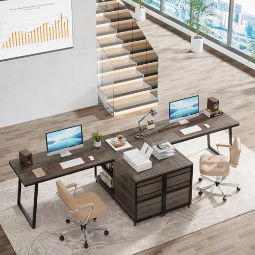 Image of Tribesigns L-Shaped Desk with 3 Drawers, Reversible Corner Home Office Computer Desk with Shelves, 53-Inch Industrial PC Desk Study Writing Table Workstation for Small Space, Grey