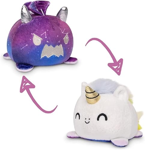 TeeTurtle - El dragón reversible original + peluche de unicornio - Galáctico + blanco - Bonitos animales sensoriales que muestran tu estado de ánimo
