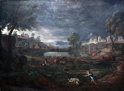 Poster paysage pendant un orage de Poussin, le drame de l'amour mythique