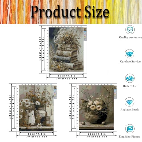 Image of 3 Pack Stamped Cross Stitch Kits for Adults - Cross Stitch Kits for Beginners,11 CT Rural Retro Flower Cross Stitch Patterns Dimensions DIY Counted Cross Stitch Kits for Adults Arts Craft 12x16 inch