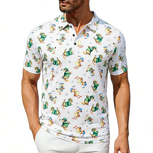 Ducks Golf Shirts Polo Shirt for Men Short Sleeve Golf Polo Shirts Performance Funny Print Mens Shirt Medium