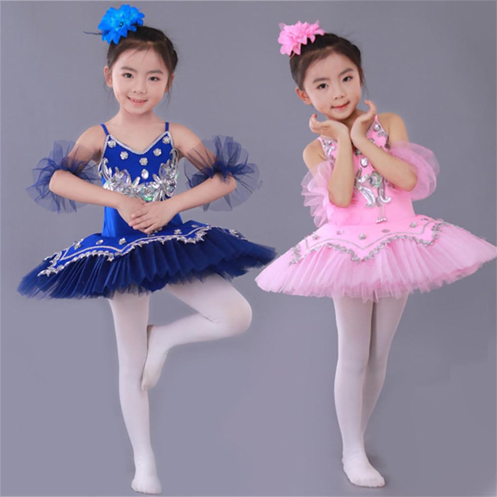 Abiti da Ballo Ragazze Gonna tutù di Balletto Body da Ballo per Bambini Senza Maniche Gonna da Ballo Professionale in Tulle Pancake,110cm,Blue