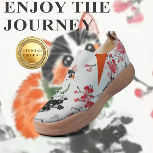 Women's Fashion Sneaker Ladies Travel Shoes Cat Painted Knit Slip On Loafers4