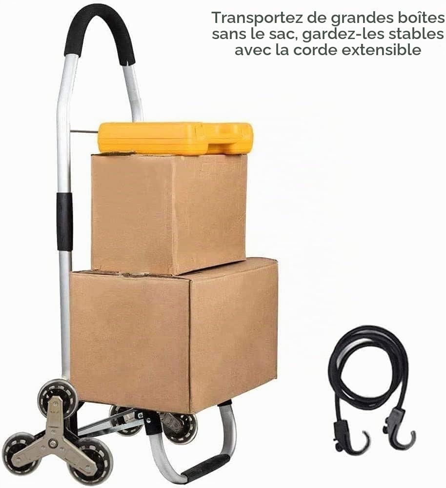 Chariot de Courses Pliable 6 Roues avec Monte-Escalier,Sac Amovible et Cordon Élastique Réglable,2 Poches Supplémentaires,Capacité Maximale 50kg 45L