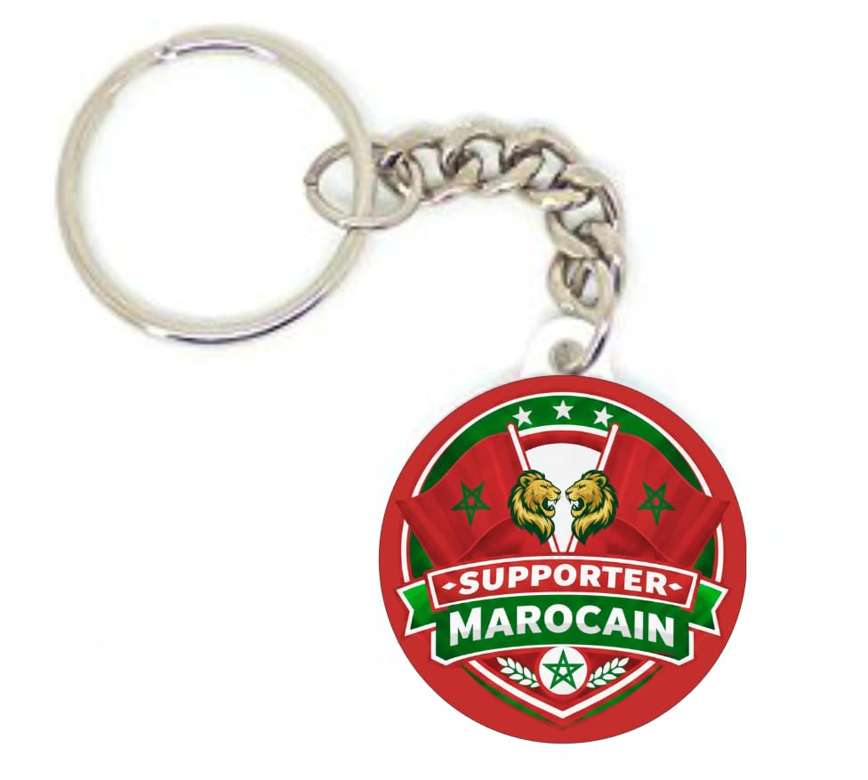 Porte Clé Badge Supporter Marocain Maroc Équipe Football Drapeau Coupe du Monde Cadeau Original
