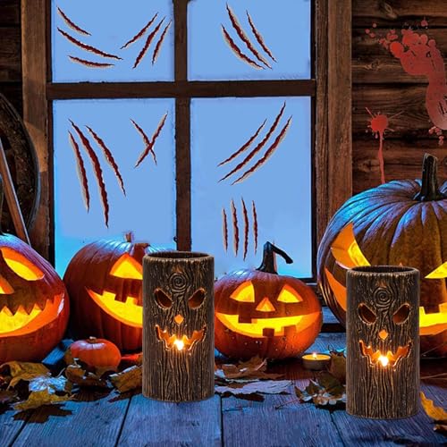 Image of Halloween Flameless Candles, 2PCS Ghost Tree Carved Pillar Candles